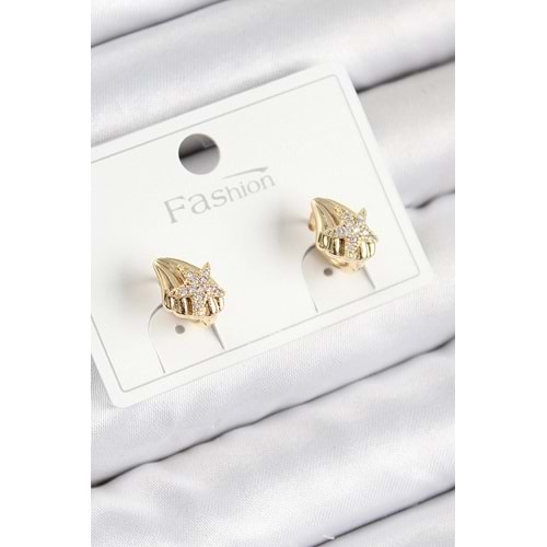 Pirinç Zirkon Taşlı Yıldız Model Gold Renk Çocuk Küpe