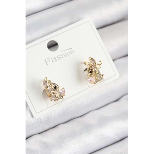 Pirinç Zirkon Taşlı Ceylan Model Gold Renk Çocuk Küpe