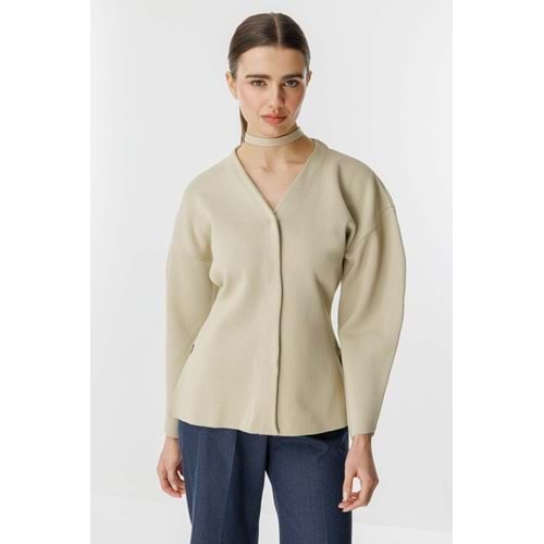 Bej Naye Viscon Karışımlı Hırka M Beden - V Yaka, Baharlık Zarif Örgü