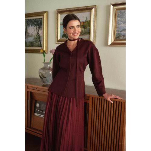 Bordo Naye Viscon Karışımlı Hırka S Beden - V Yaka, Baharlık Zarif Örgü