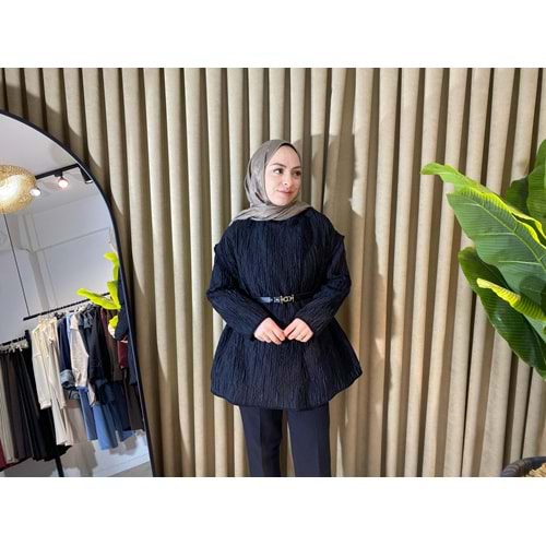 Belina Dik Yaka Jakar Siyah Kadın Ceket L-XL Beden