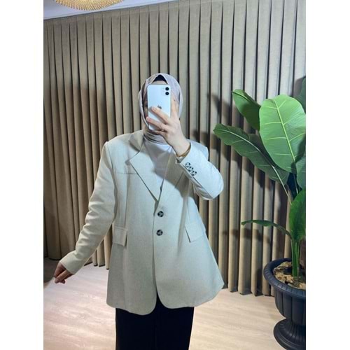 Oversize Kadın Blazer Krem Ceket L-XL Beden