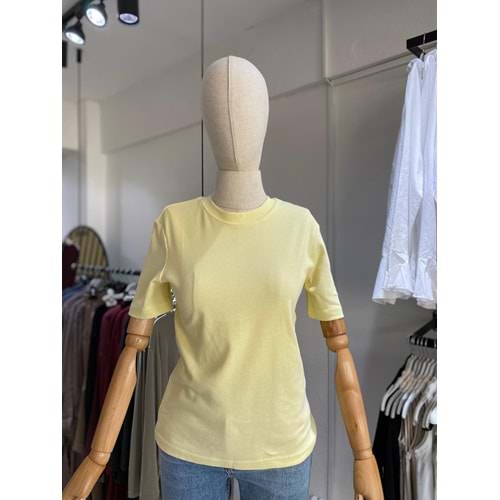 Lino Bisiklet Yaka Kadın Sarı T-shirt M Beden