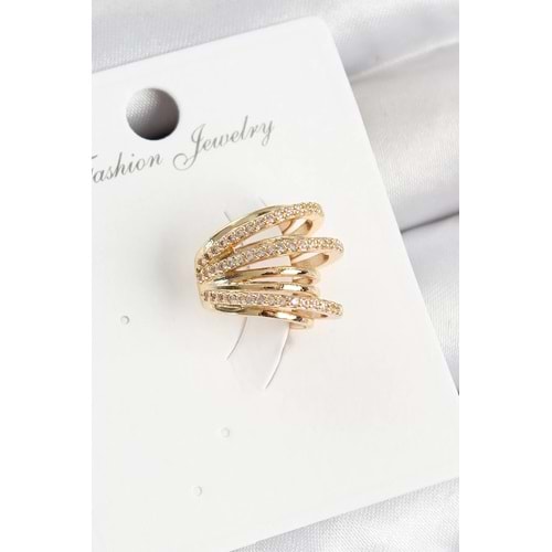 Pirinç Zirkon Taşlı Yay Model Gold Renk Sağ Kıkırdak Küpe