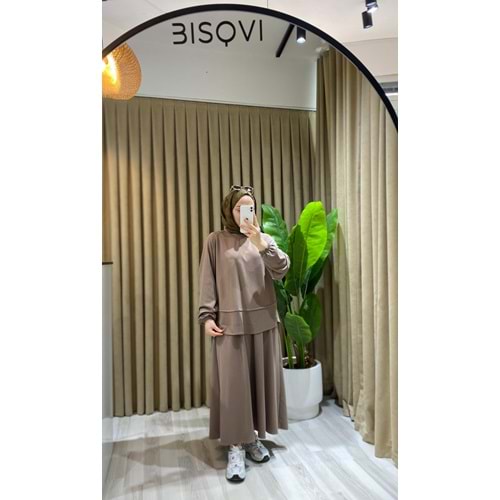 Modal Etekli Sütlü Kahve Takım S-M Beden (36-38-40 Beden)