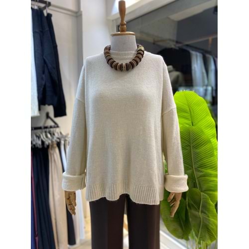 Premium Triko Oversize Kadın Bej Kazak