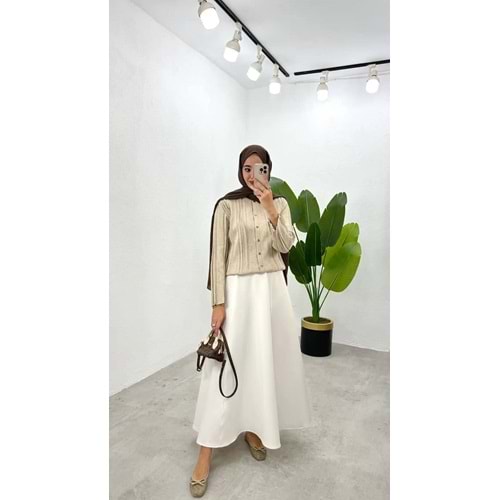 Simli Gold Düğmeli Triko Bej Hırka