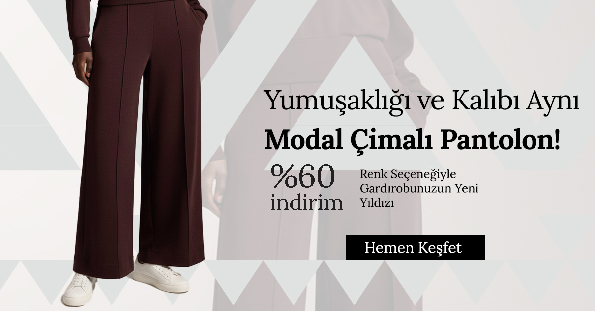 Oysho ayarında, esnek ve şık kahverengi modal kadın pantolon, çimalı detaylı