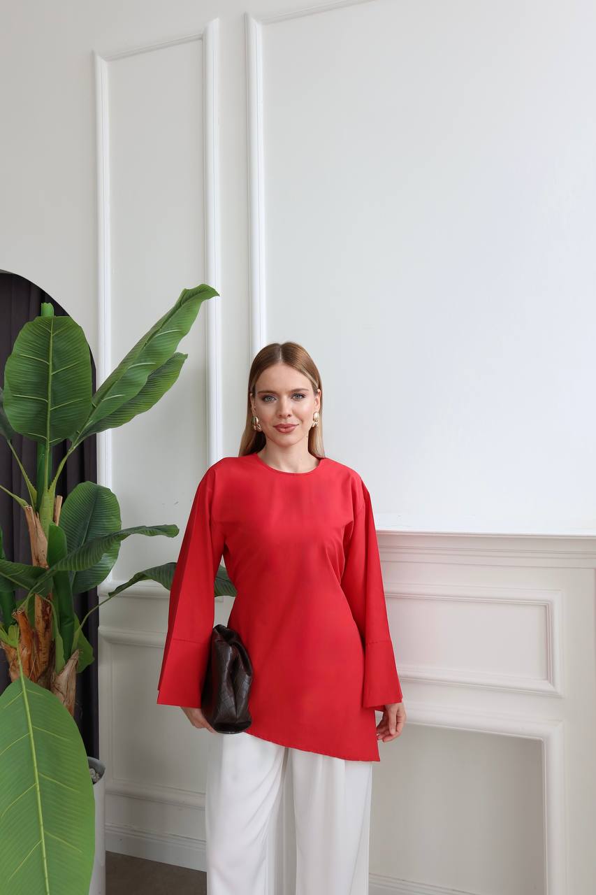 Yırtmaçlı Asimetrik Poplin Kumaş Tunik
