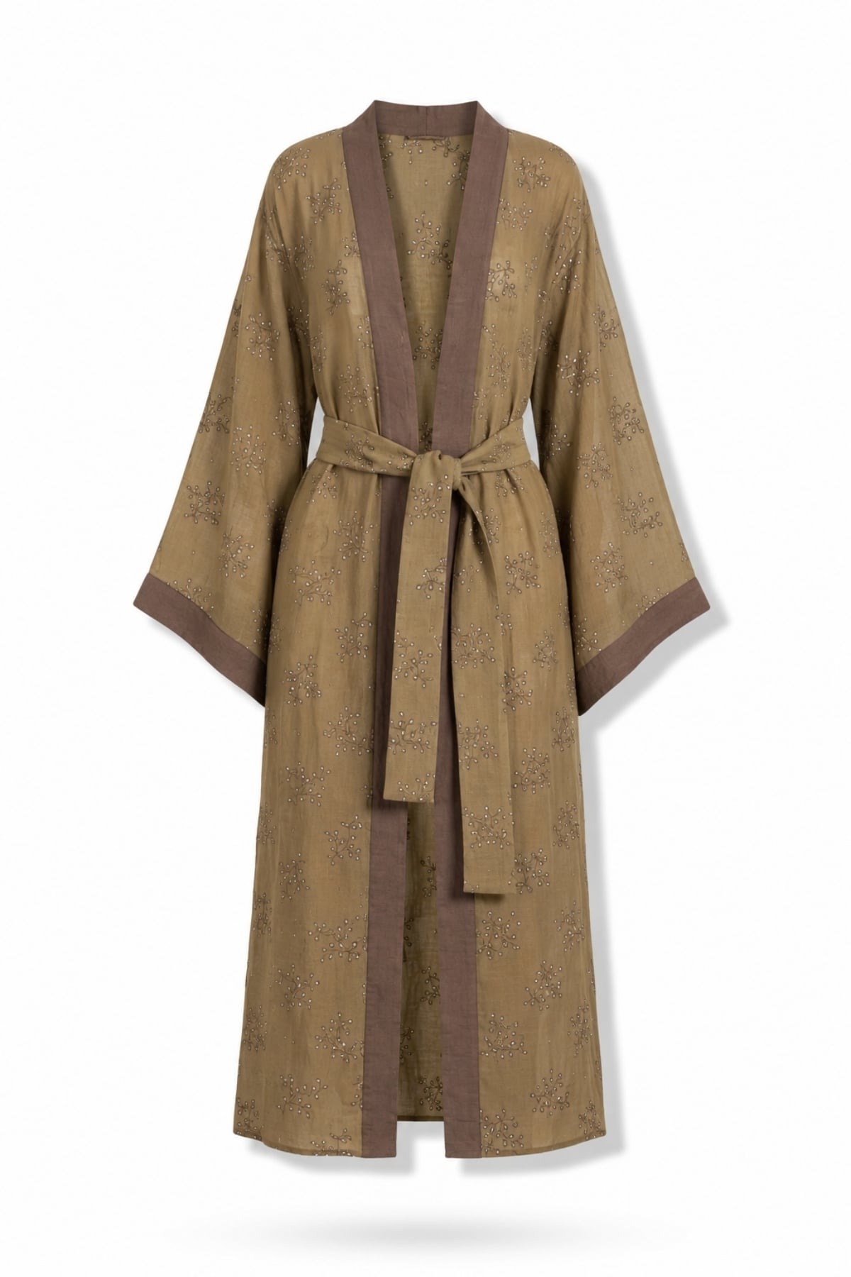 Kuşaklı Nakış İşlemeli Kimono