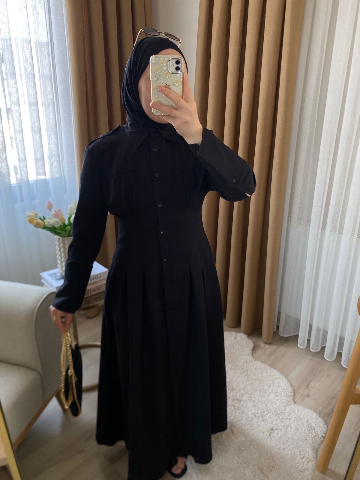 Belden Oturtmalı Pileli Gabardin Elbise