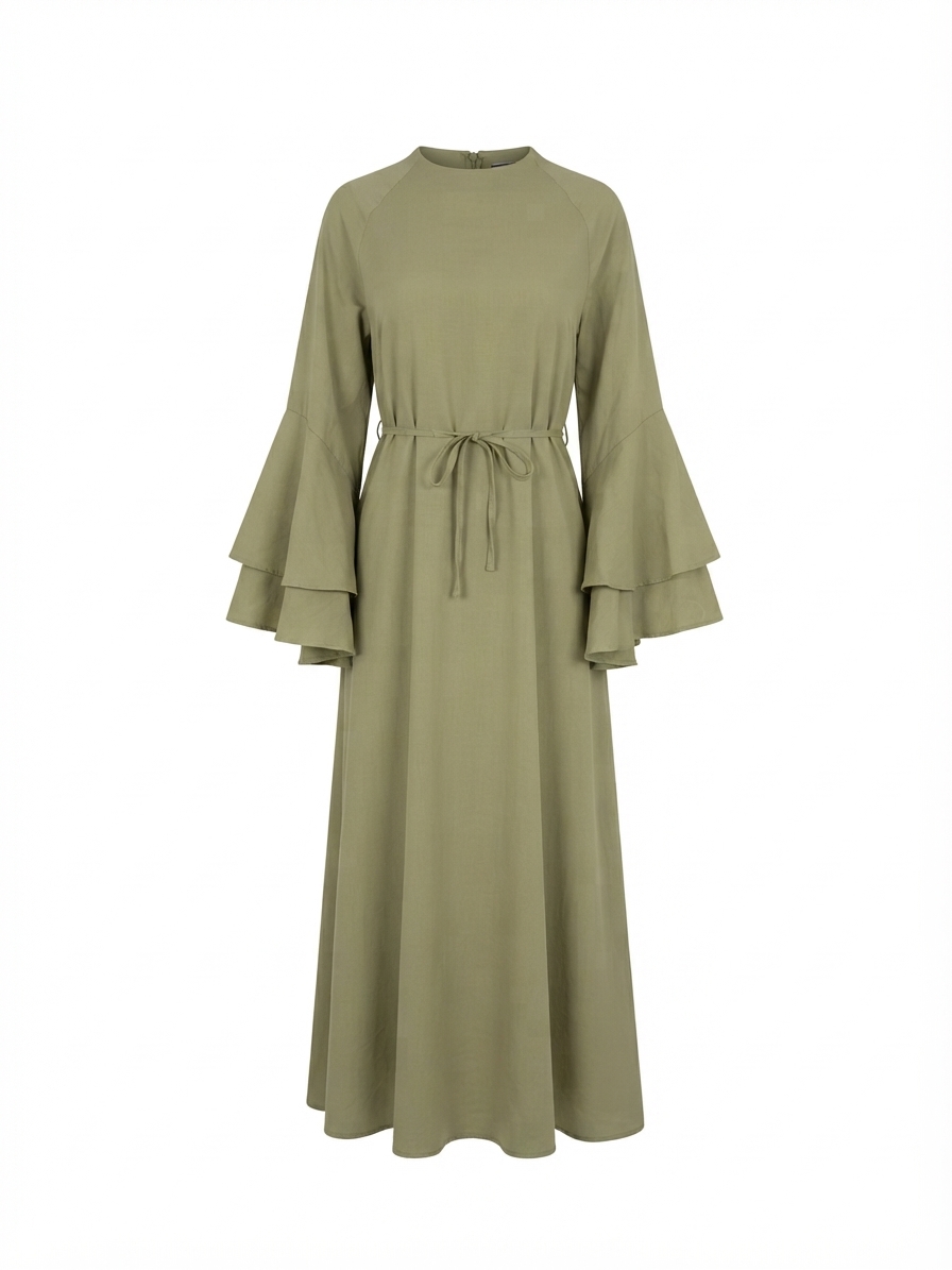 Kolları Volanlı Tencel Elbise