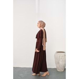 Omuz Fırfır Detay Sandy Kahverengi Elbise 40-42 Beden