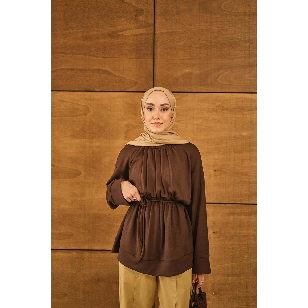 Beli Lastikli Modal Kahverengi Tunik S-M (36-40) Beden