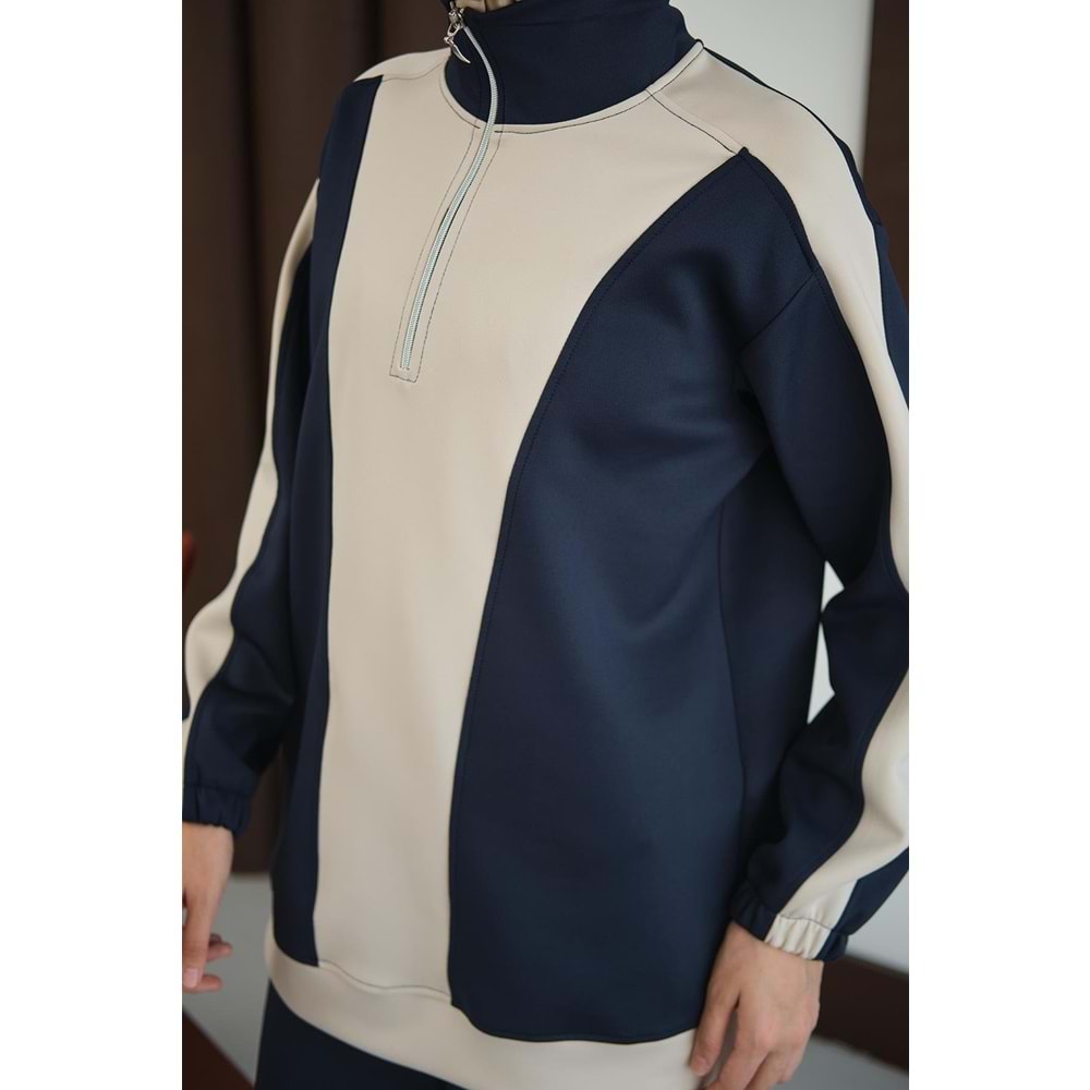 Çift Renk Fermuar Detay Scuba Lacivert Takım 40-42 Beden