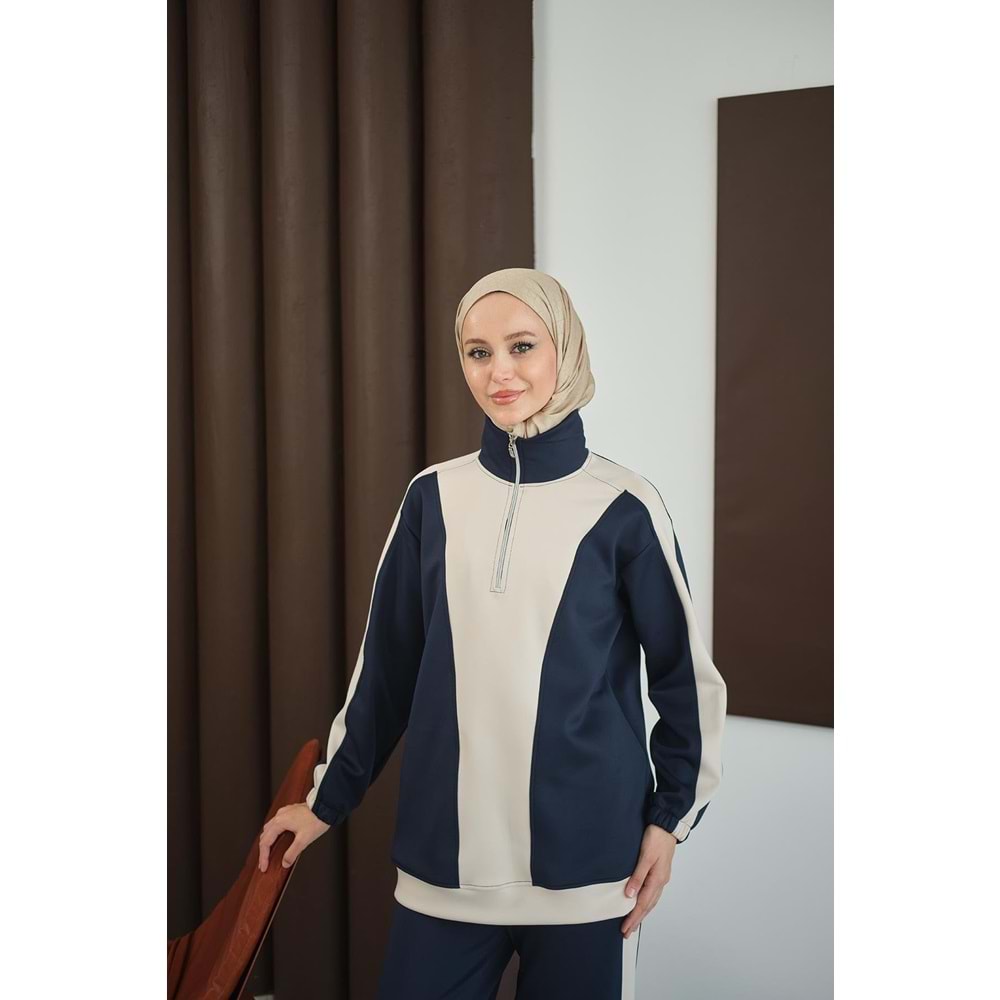 Çift Renk Fermuar Detay Scuba Lacivert Takım 40-42 Beden