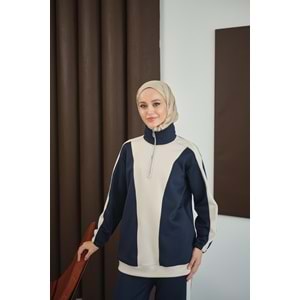 Çift Renk Fermuar Detay Scuba Lacivert Takım 40-42 Beden