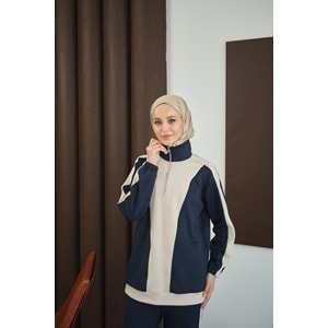 Çift Renk Fermuar Detay Scuba Lacivert Takım 38-40 Beden