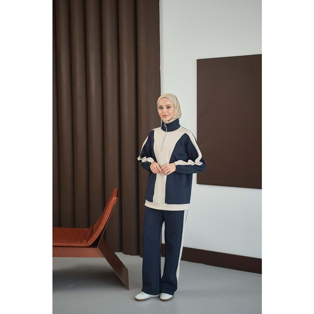 Çift Renk Fermuar Detay Scuba Lacivert Takım 38-40 Beden