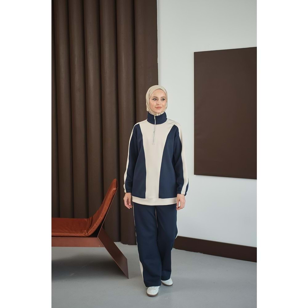 Çift Renk Fermuar Detay Scuba Lacivert Takım 38-40 Beden
