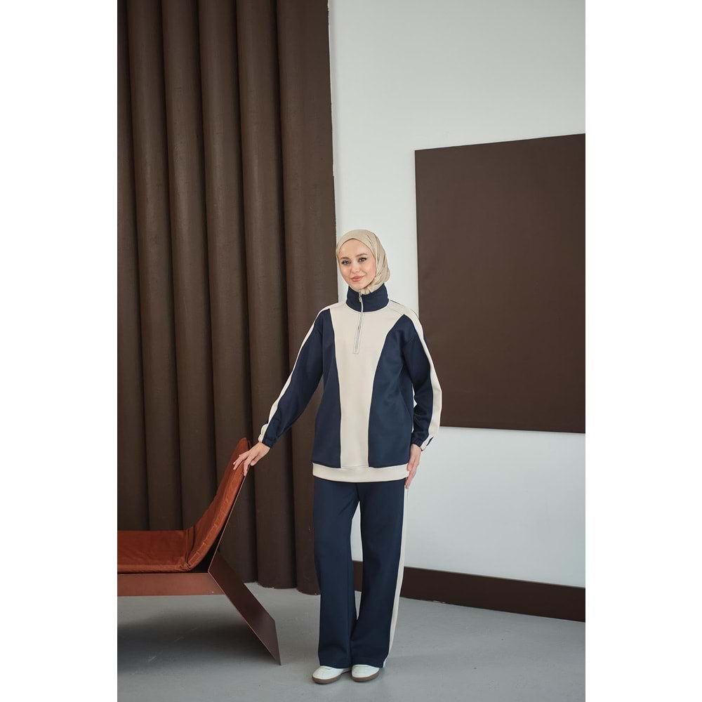 Çift Renk Fermuar Detay Scuba Lacivert Takım 38-40 Beden