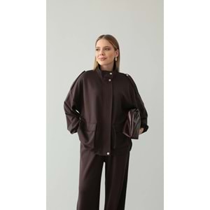 L/XL Kahverengi Takım Büyük Beden | Cepli Fermuarlı Modal