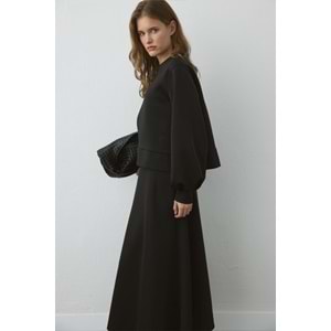 Büyük Beden Siyah Balon Kol Kloş Scuba Takım L/XL