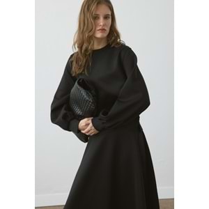 Büyük Beden Siyah Balon Kol Kloş Scuba Takım L/XL