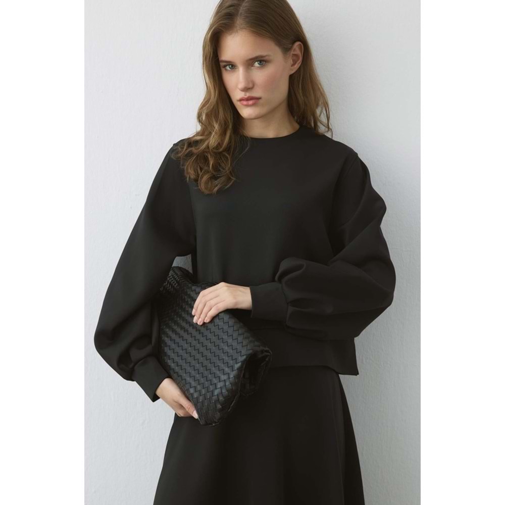 Büyük Beden Siyah Balon Kol Kloş Scuba Takım L/XL