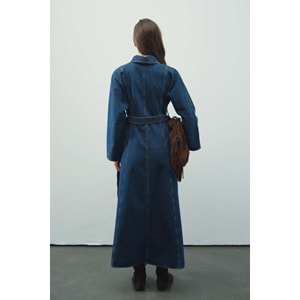 Fermuar Detaylı Denim Kot Mavi Elbise S/M