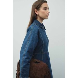Fermuar Detaylı Denim Kot Mavi Elbise S/M