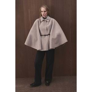 Vizon Oversize Pelerin Kaban | Süet Kemerli Gömlek Yaka