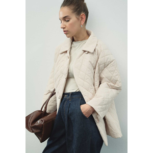 Gömlek Yaka, Düğmeli Kapitone Taş Mont L/XL