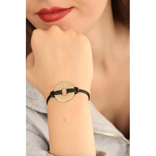 HOPE (Umutlu) Siyah Deri İpli Unisex Mood Bileklik