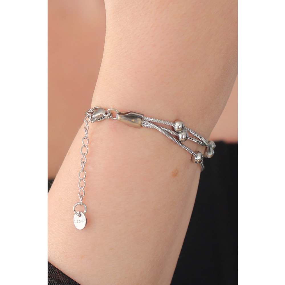 316L Çelik Gümüş Renk Minimal Top Figür Kadın Bileklik