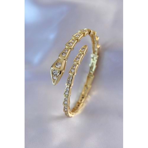 VIP Seri Yılan Model Gold Renk Kadın Kelepçe Bileklik