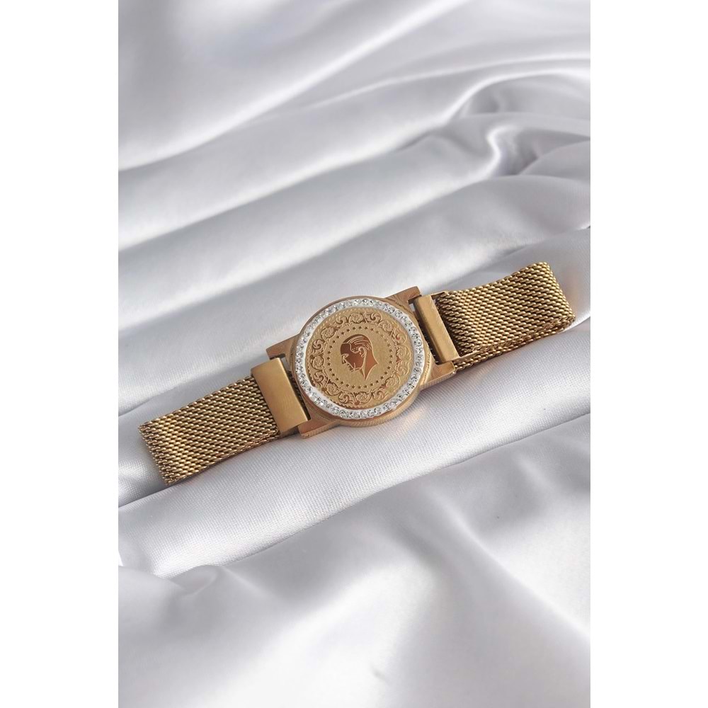 316L Çelik Gold Renk Mıknatıslı Hasır Zirkon Taşlı Model Kadın Bileklik