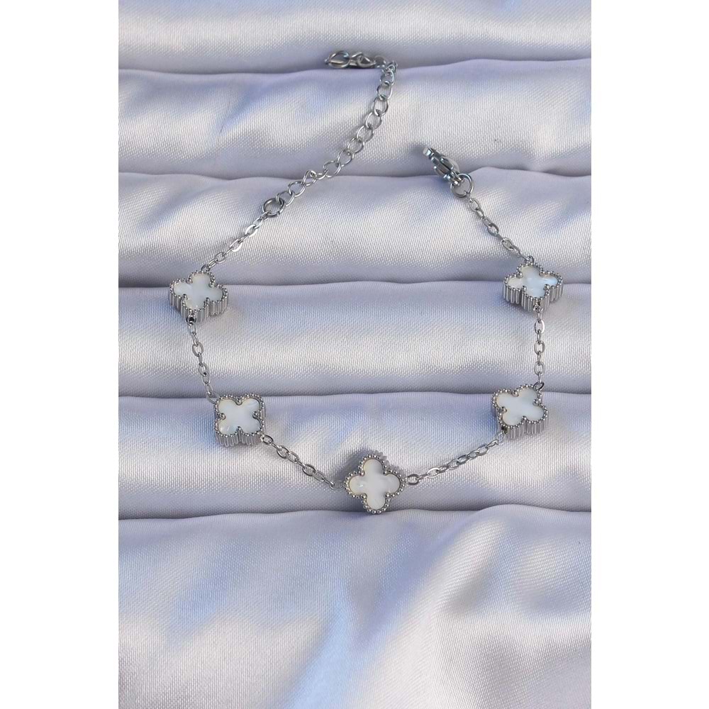 316L Çelik Gümüş Renk Sedefli Baby Boy Yonca Model Bileklik