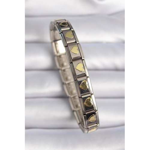 316L Çelik Gümüş Renk Gold Kalp İşleme Nomination Charm Bileklik