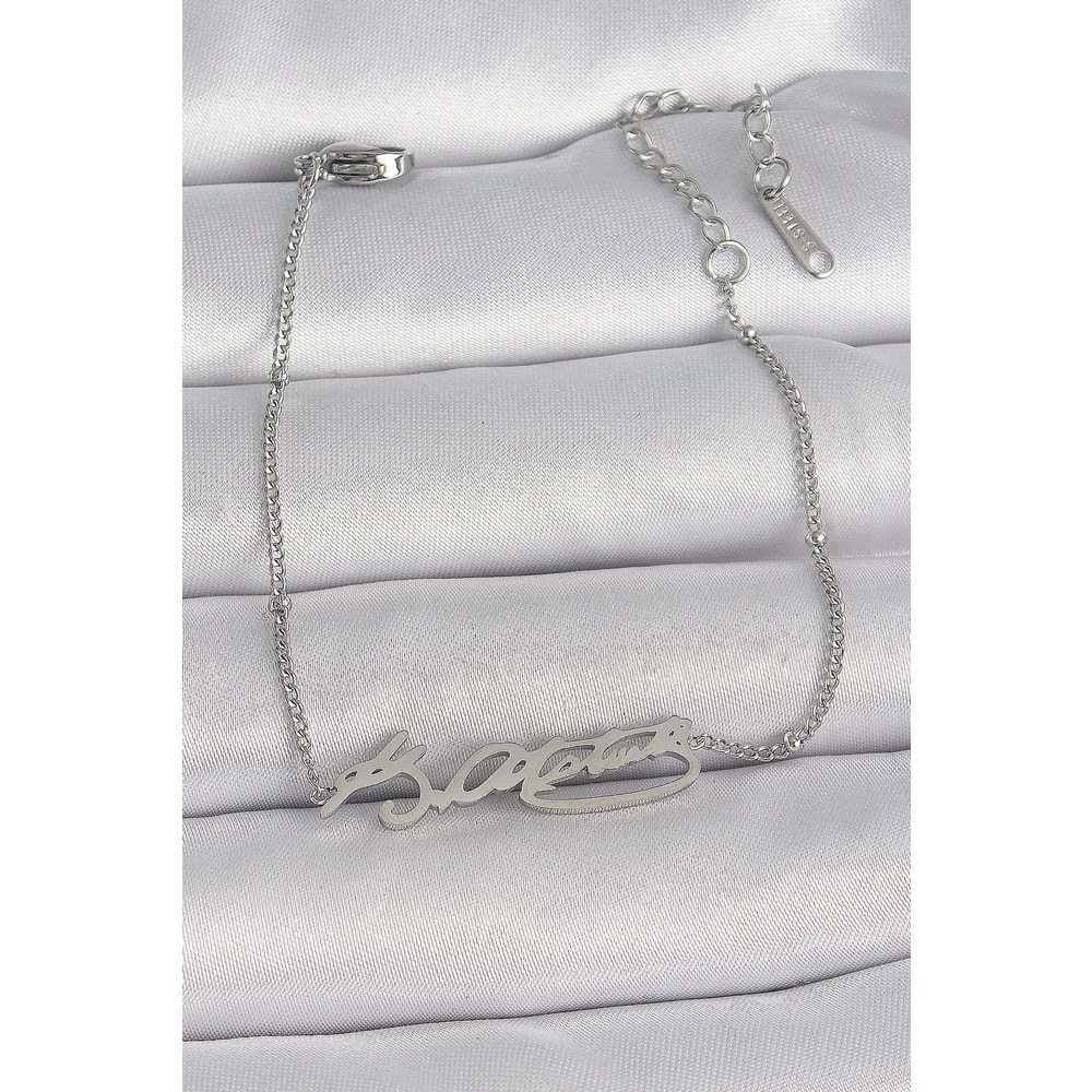 316L Çelik Gümüş Renk Atatürk İmza Model Kadın Bileklik