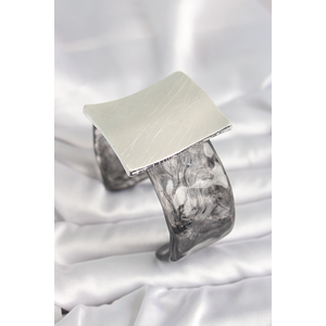 Siyah Mermer Desen Akrilik Plastik Gümüş Kare Plaka Model Vintage Kadın Bilezik