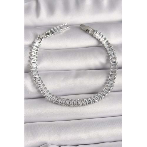 Pirinç Gümüş Renk Zirkon Taşlı Su Yolu Model Kadın Bileklik