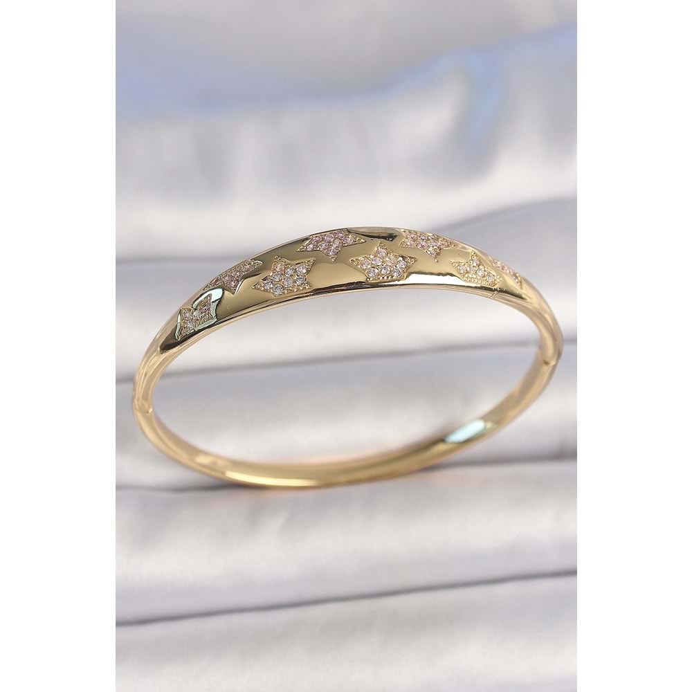 Pirinç Gold Renk Zirkon Taşlı Yıldız İşlemeli Kadın Kelepçe