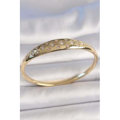 Pirinç Gold Renk Zirkon Taşlı Yıldız İşlemeli Kadın Kelepçe