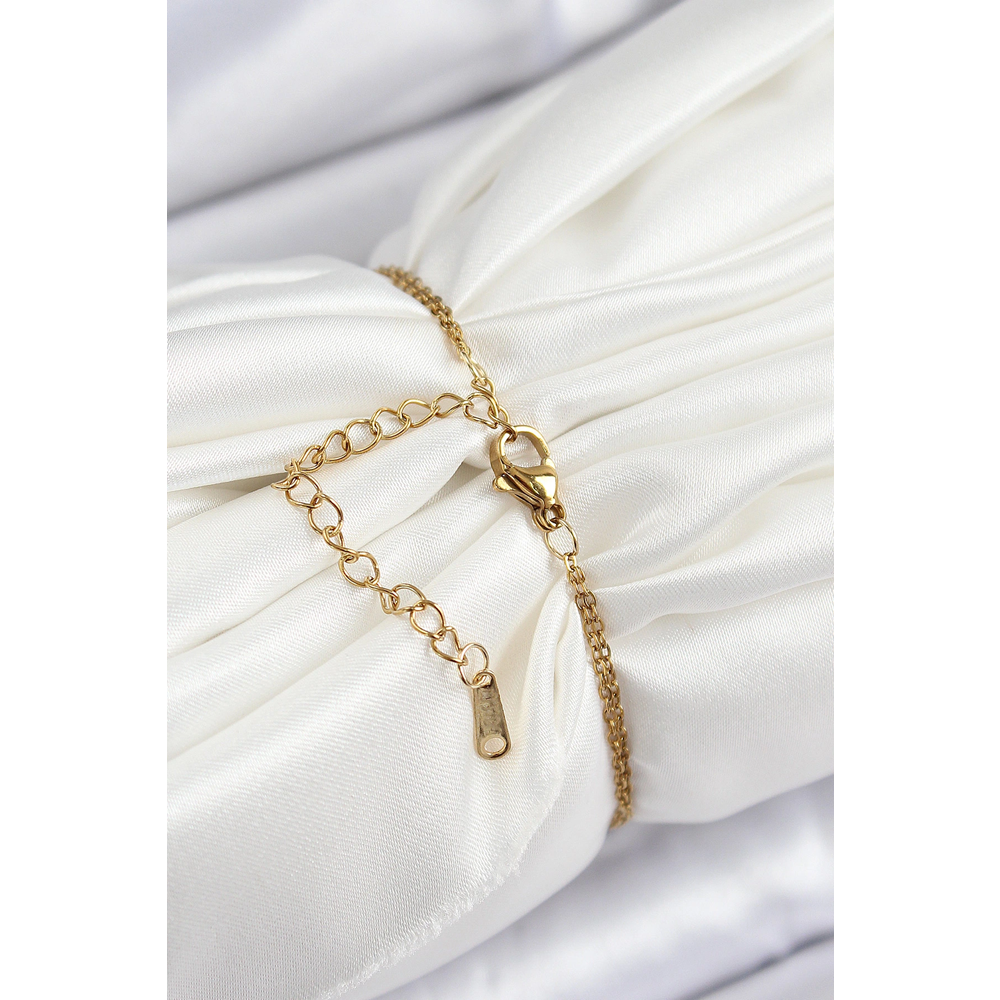 316L Çelik Zincir Mor Mineli Sanatsal Portre İnci Detaylı Papatya Model Gold Renk Kadın Bileklik