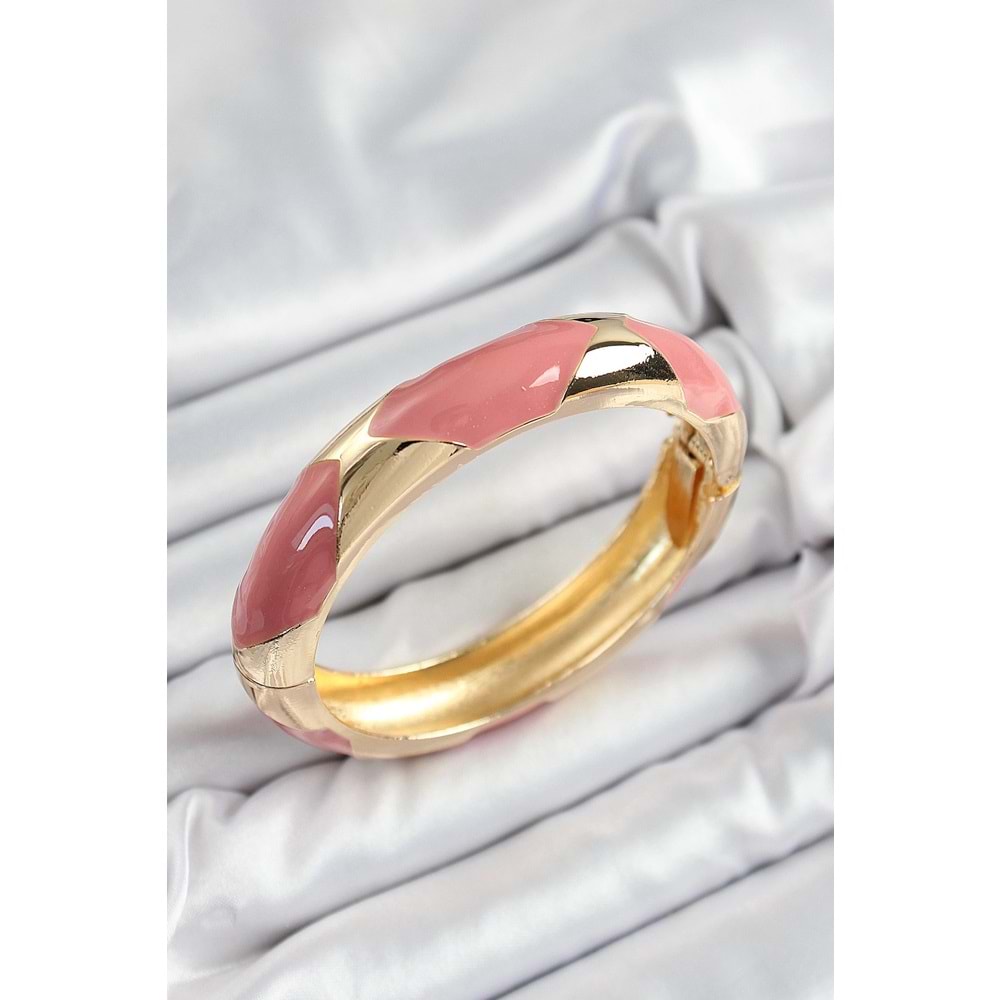 Pirinç Pembe Mineli Baklava Model Gold Renk Kadın Kelepçe