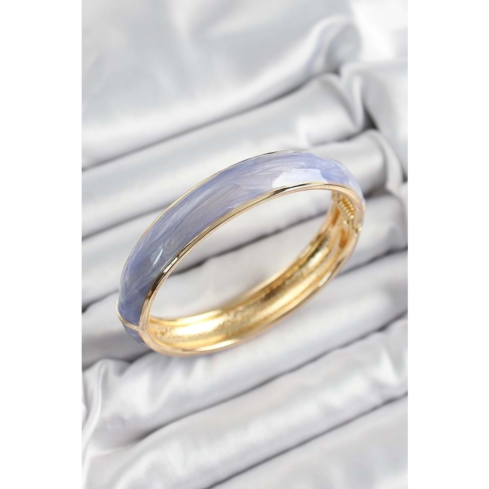 Pirinç Mavi Mor Mineli Mermer Desen Model Gold Renk Kadın Kelepçe