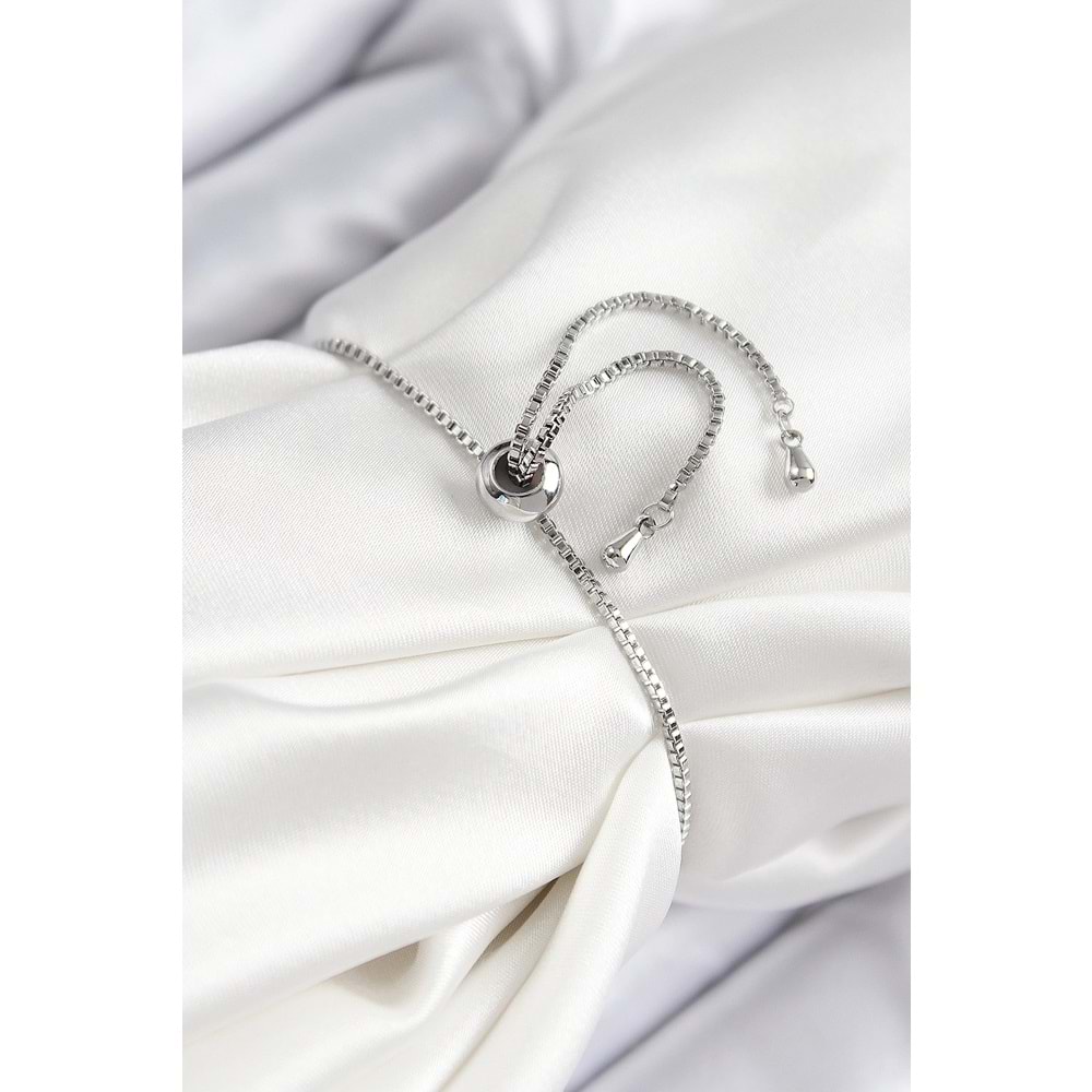 Pirinç Zirkon Taşlı X Detaylı Su Yolu Model Gümüş Renk Asansörlü Kadın Bileklik