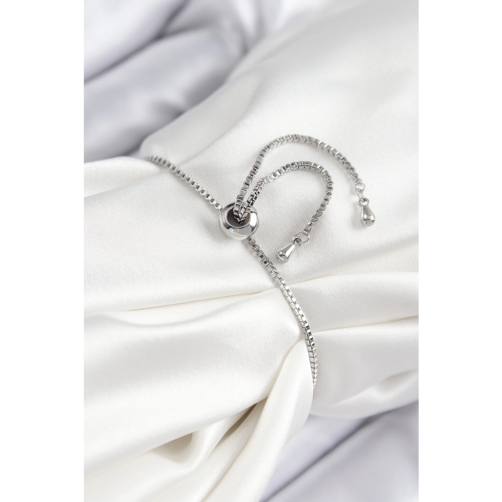 Pirinç Zirkon Taşlı Nazar Yıldız Model Gümüş Renk Asansörlü Kadın Bileklik