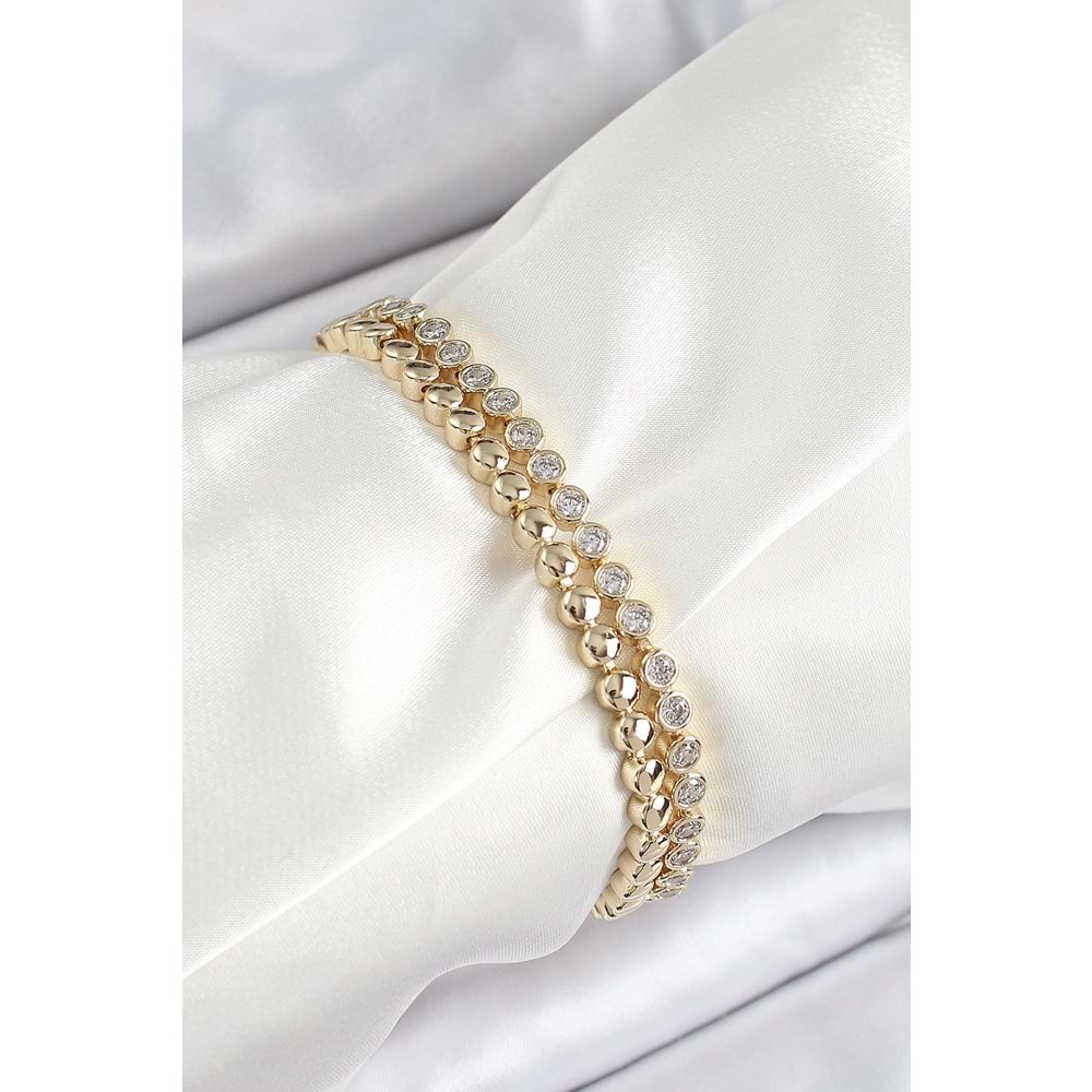 Xuping Pirinç Zirkon Taşlı Çift Görünümlü Model Gold Renk Kadın Bileklik